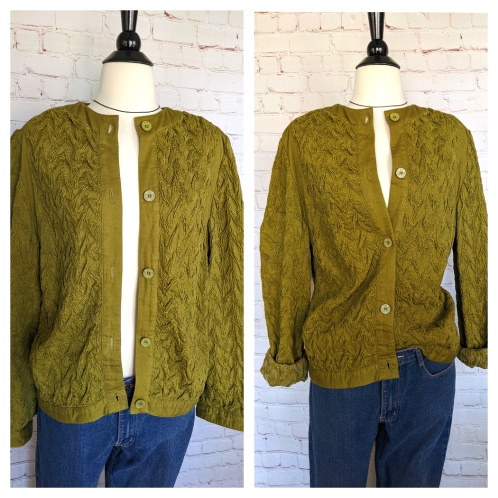 Vintage Olive Green Cardigan Button Front Jacket pea green Gene Ewing Bis